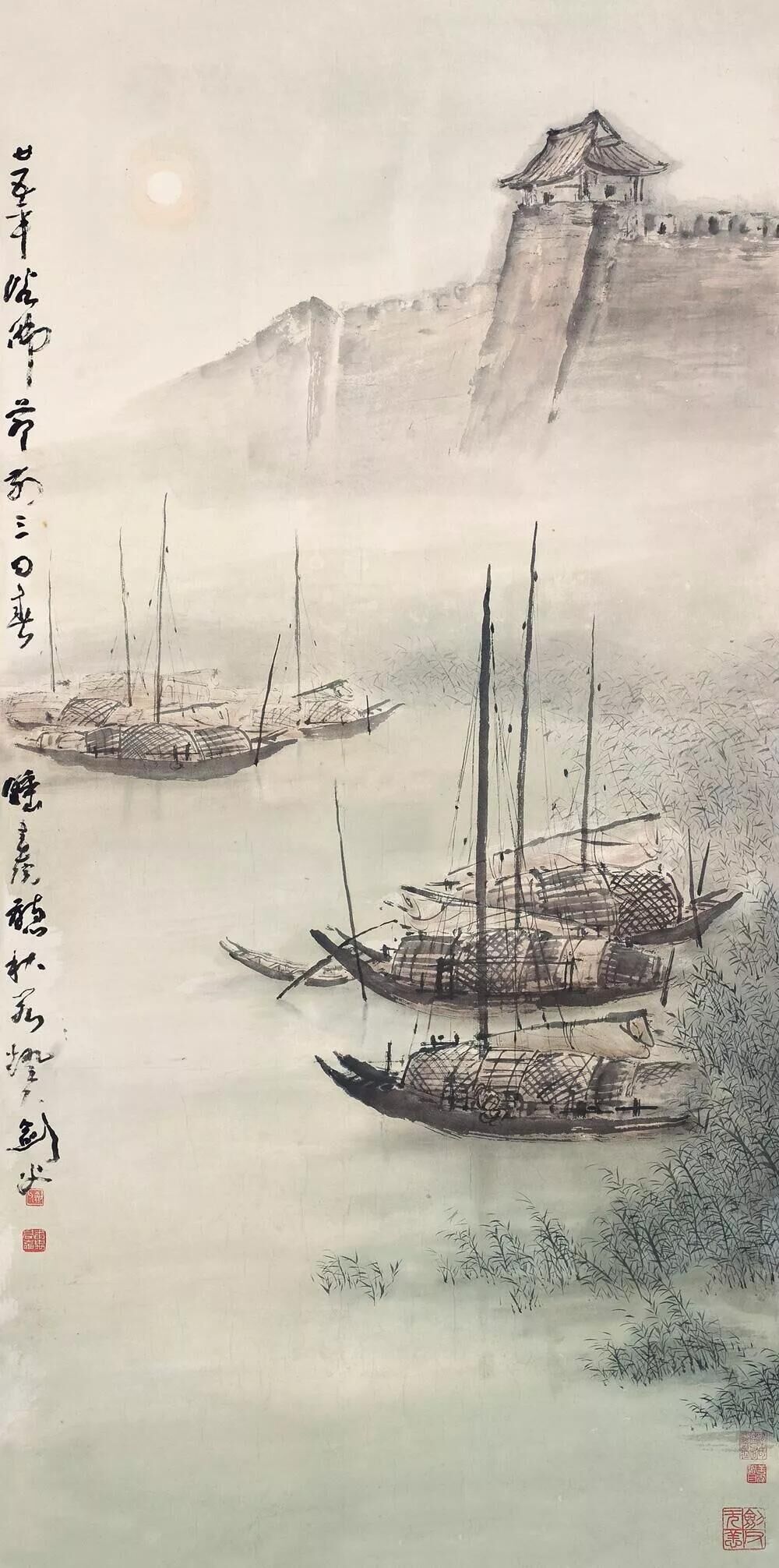高劍父《城外泊舟》