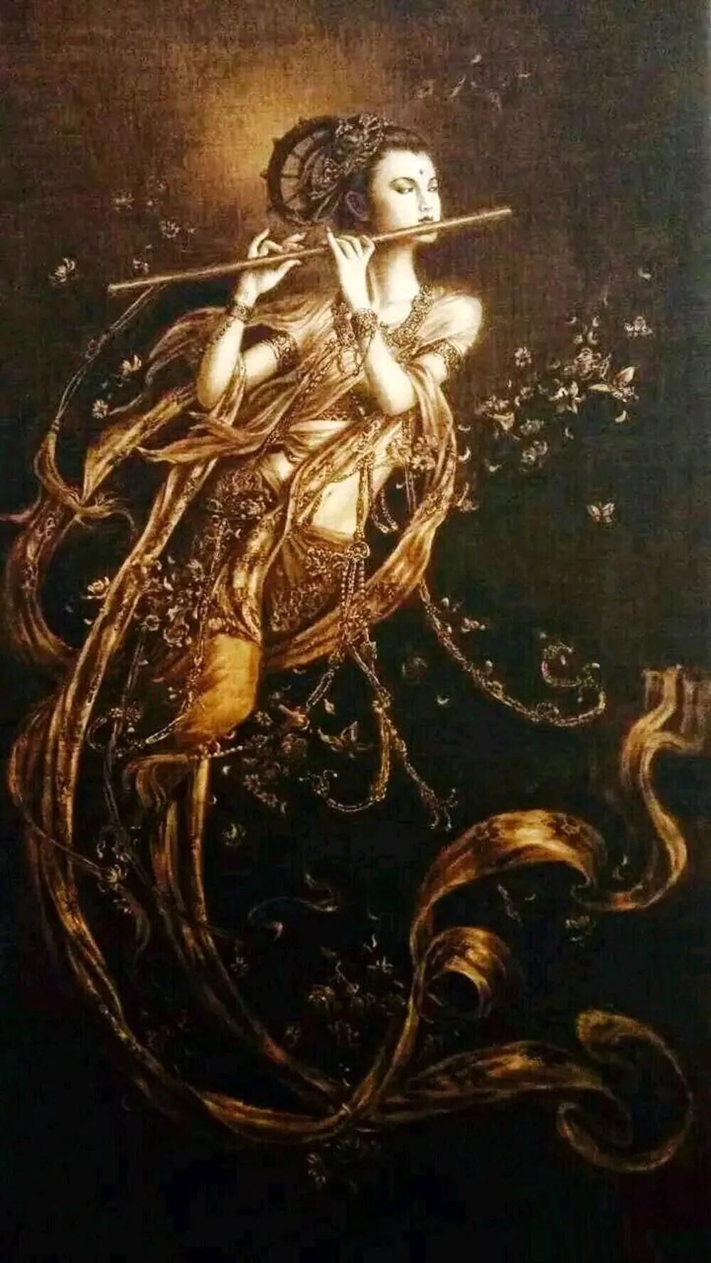 作者：孫傳海《飛天神韻》全國大獎烙畫人物（尺寸136*68cm）