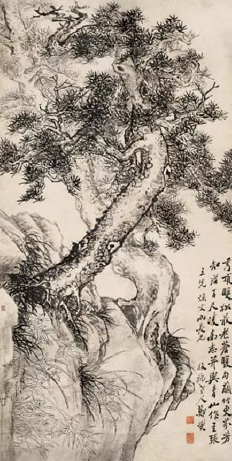 鄭板橋國畫蘭花松樹《秀頂雙松最老蒼,雙勾蘭竹更芬芳》