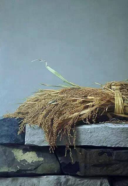 劉向東寫實(shí)油畫靜物作品《稻穗》
