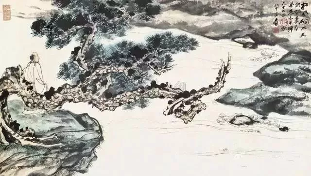 張大千筆下的松蔭高士圖1