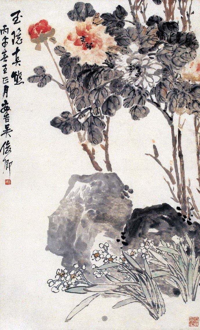 吳昌碩國畫花鳥畫蘭花作品