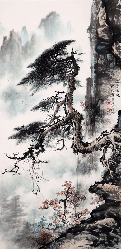 圖為“嶺南畫派”著名畫家羅樹輝先生的國畫松樹作品《道骨仙風(fēng)》