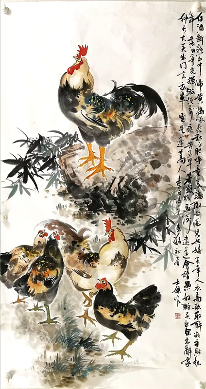 國(guó)畫藝術(shù)家盧士杰與他畫的大公雞圖4