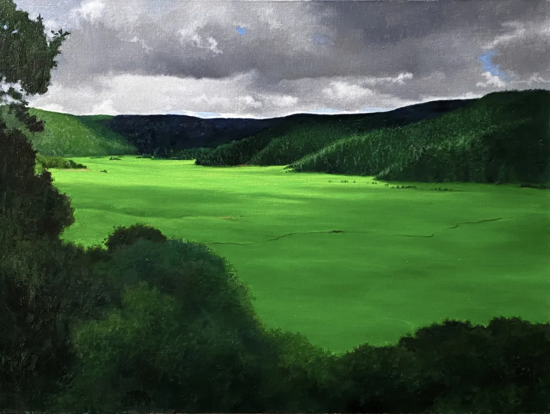 楊建油畫作品《綠野之六》