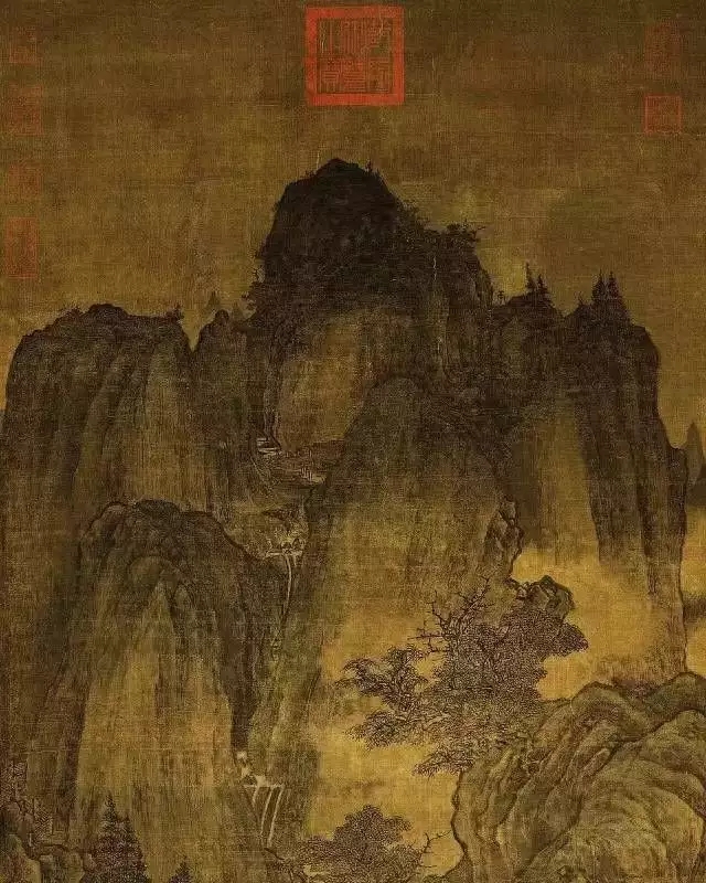 五代 關(guān)仝·秋山晚翠圖 絹本設(shè)色 140.5×57.3cm 臺北故宮博物院藏 五代 關(guān)仝·秋山晚翠圖 絹本設(shè)色 140.5×57.3cm 臺北故宮博物院藏