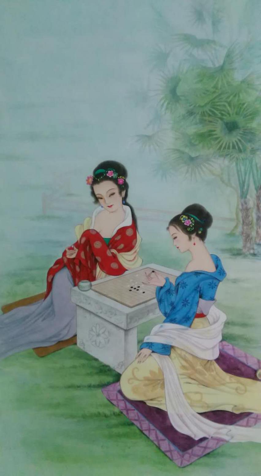 徐景蓮國畫作品《【兩女對弈】徐景蓮》【圖0】