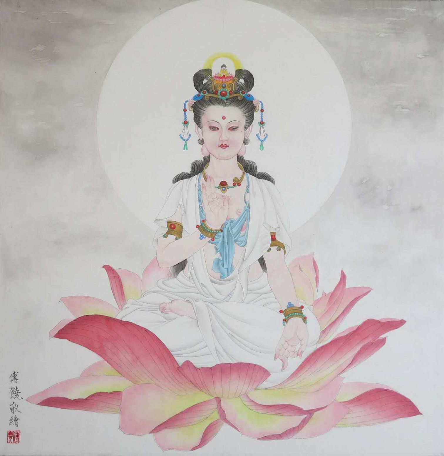 傅饒國畫作品《【觀音坐蓮】作者傅饒》【圖0】