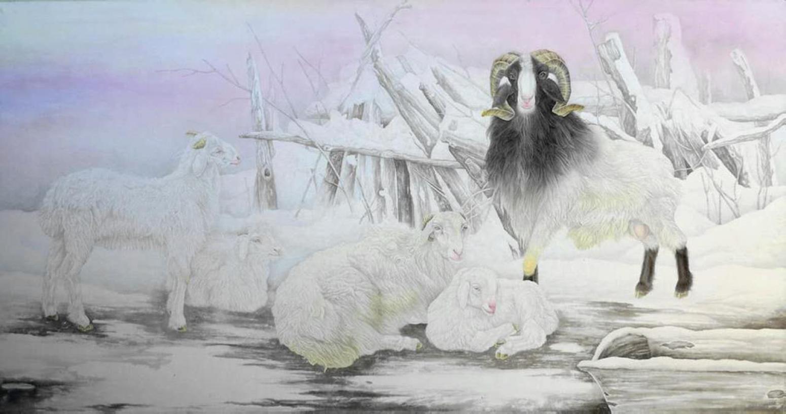 傅饒國(guó)畫(huà)作品《【羊羊得意】作者傅饒》【圖0】