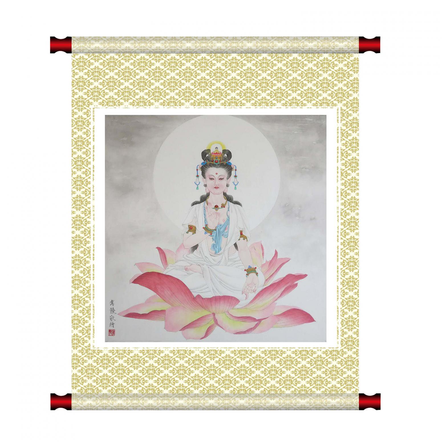 傅饒國畫作品《【觀音坐蓮】作者傅饒》【圖1】