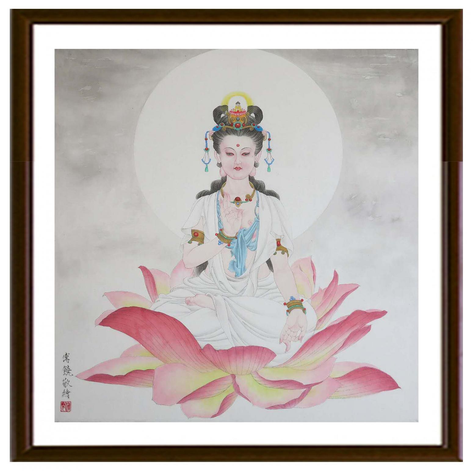 傅饒國畫作品《【觀音坐蓮】作者傅饒》【圖2】