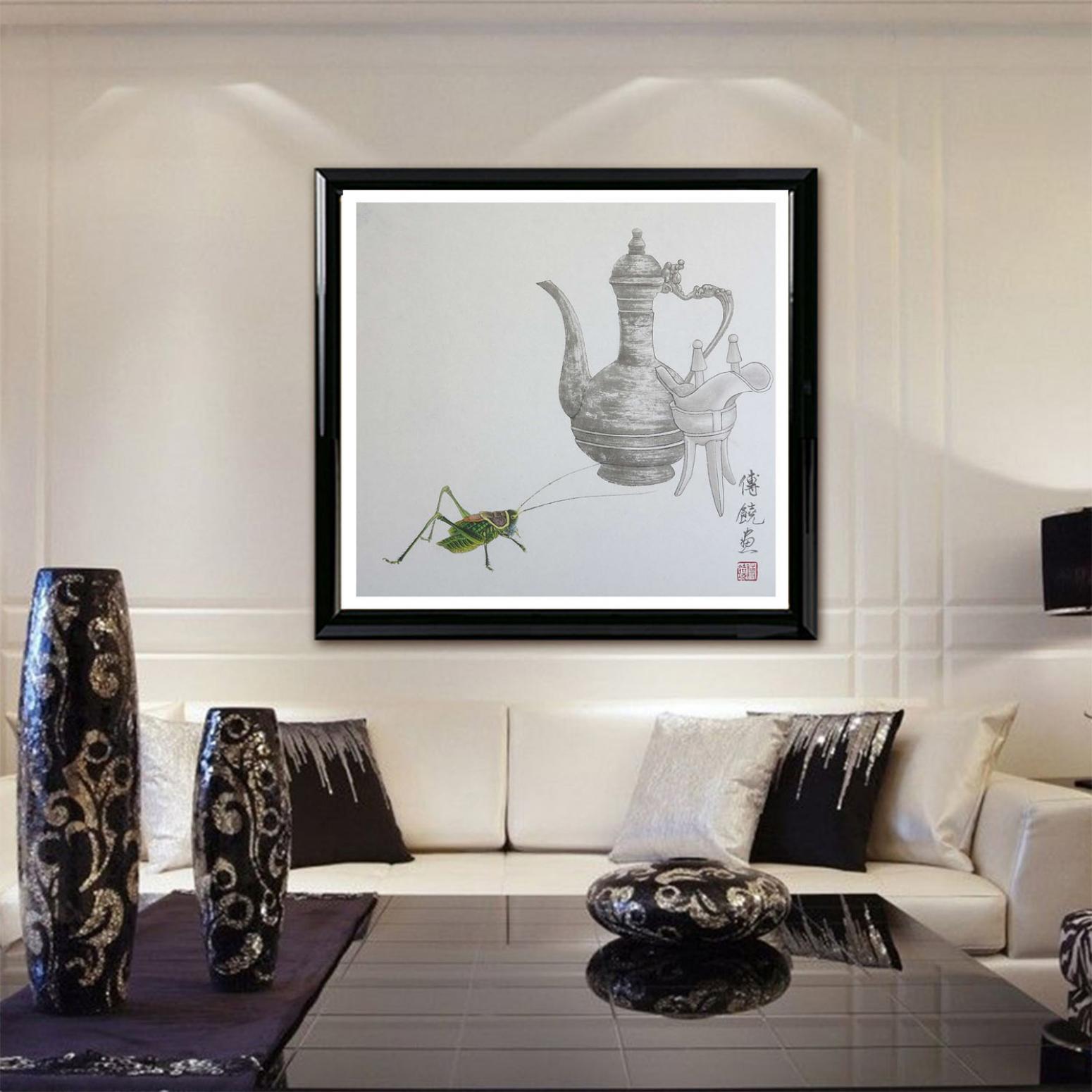 傅饒國畫作品《蟈蟈聞得酒茶香》【圖3】