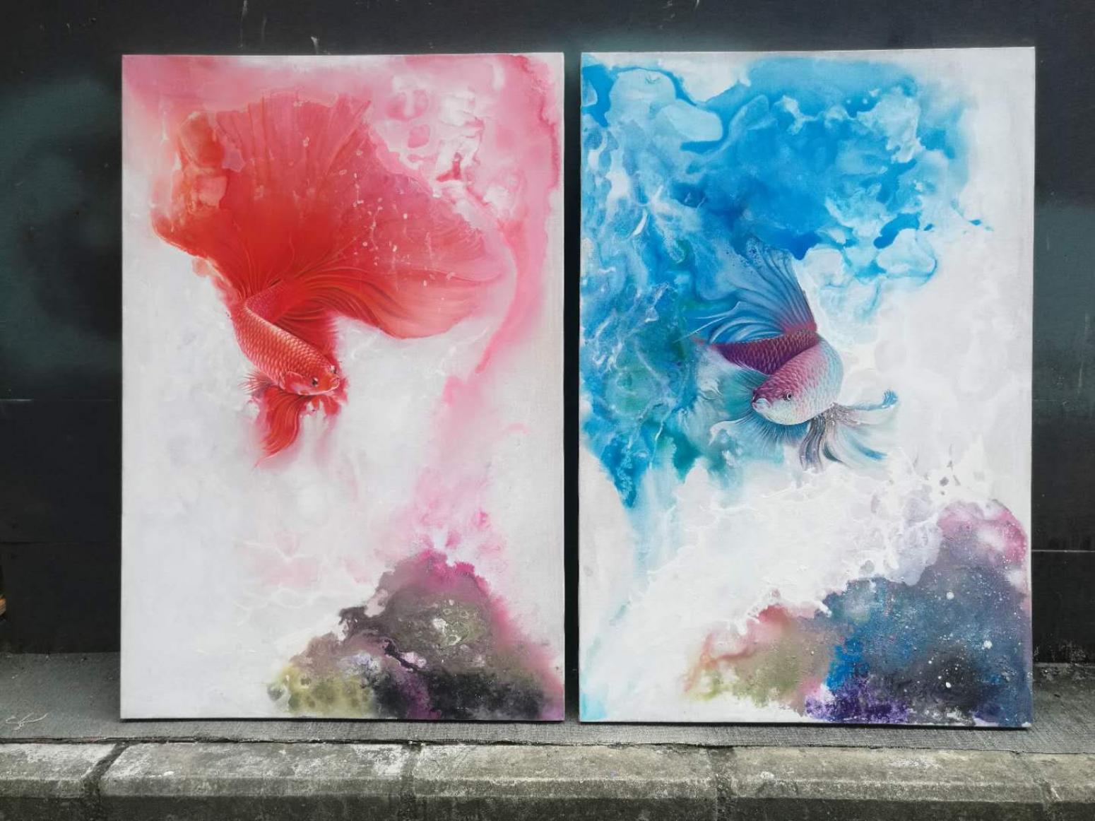 徐繼良油畫作品《夢(mèng)幻斗魚》