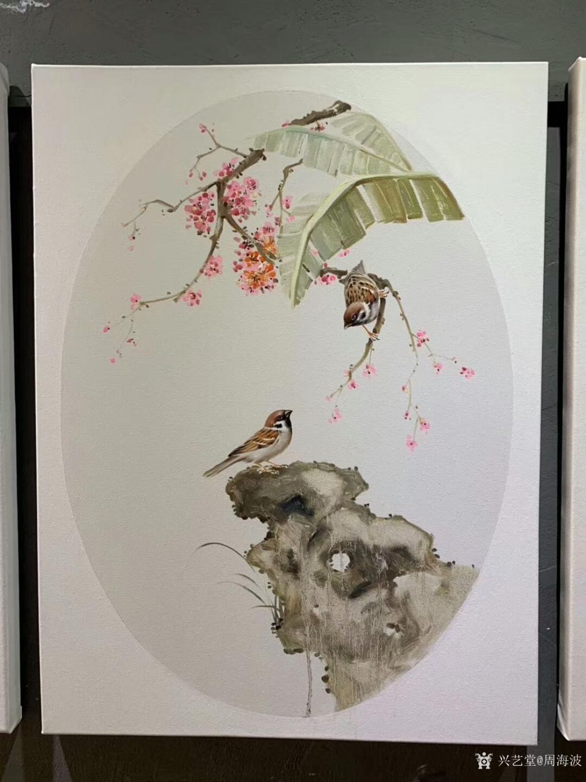 周海波油畫作品《新中式油畫花鳥3聯(lián)畫》【圖3】