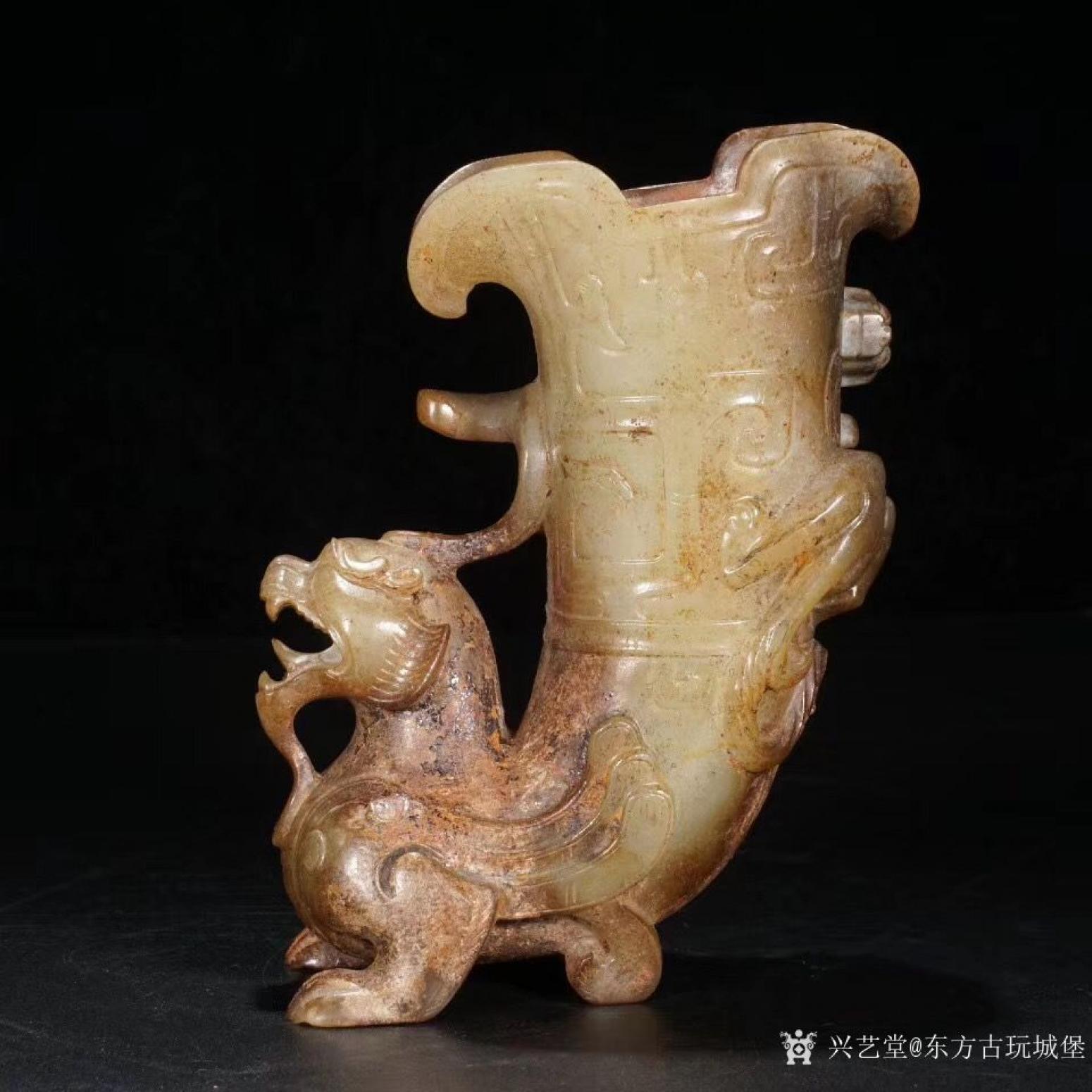 東方古玩城堡文玩雜項作品《老和田玉螭龍首杯擺件》【圖2】