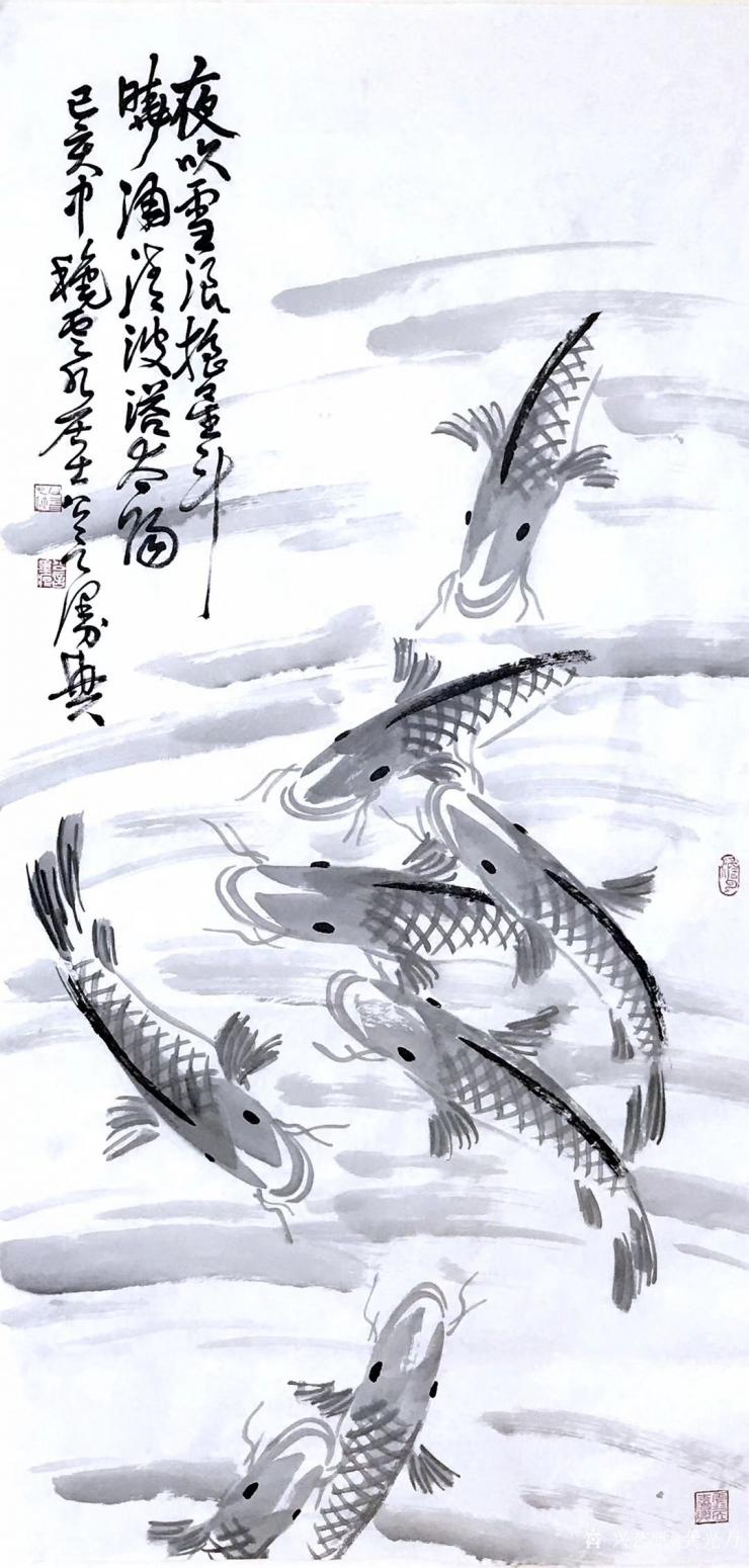 龔光萬國畫作品《魚-夜吹雪浪搖星斗》