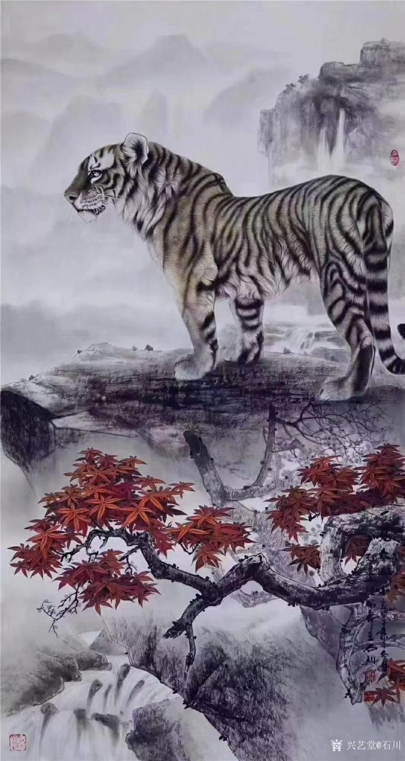 石川國畫作品《虎-一覽眾山小》