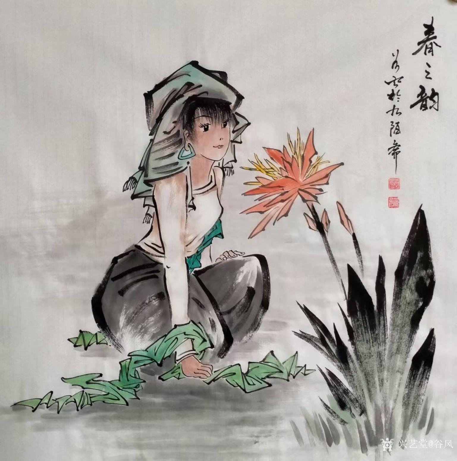 谷風國畫作品《人物-春之韻》