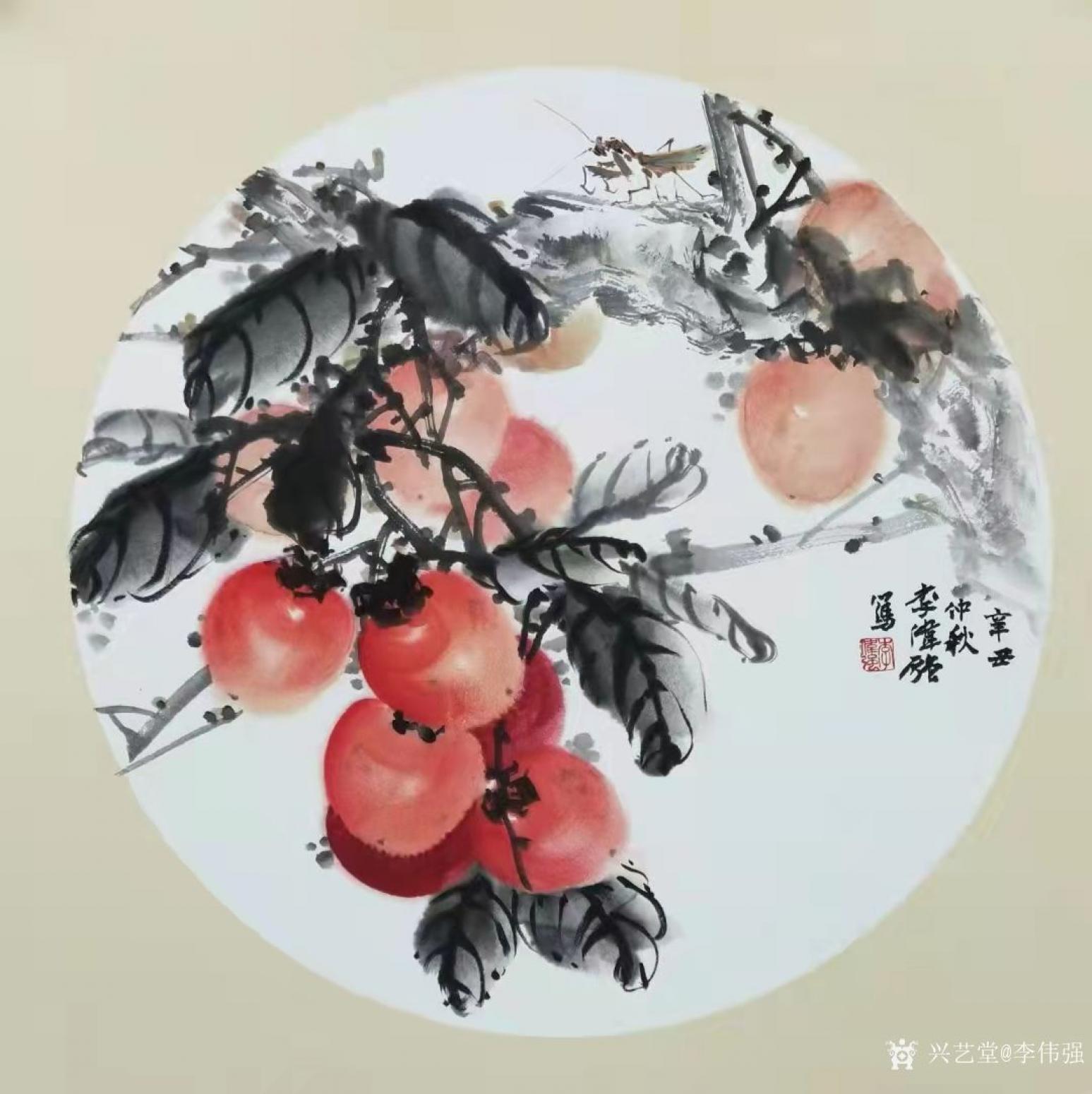 李偉強(qiáng)國(guó)畫作品《花鳥-(柿)事事如意》