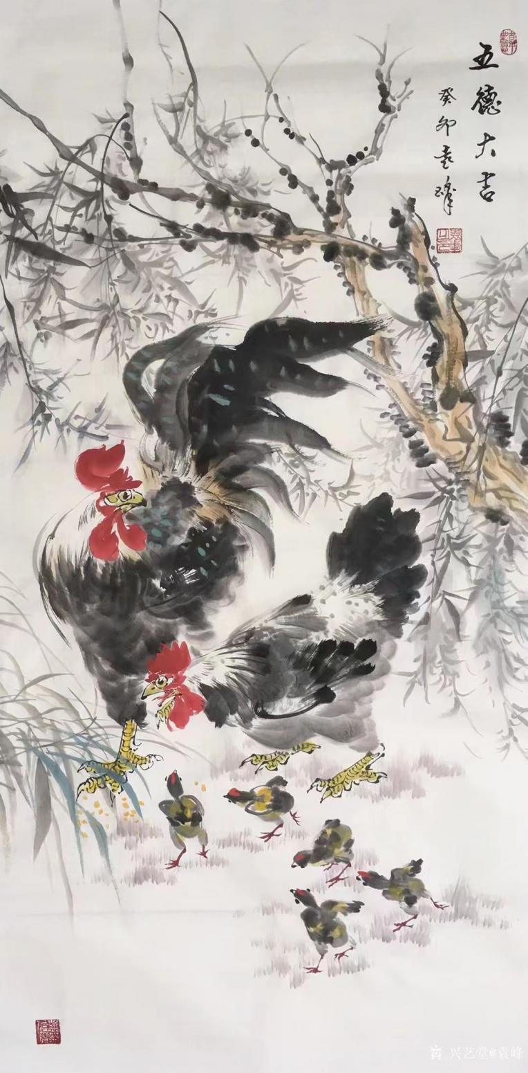 袁峰國畫作品《五德大吉-雞》