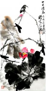 甘慶瓊國(guó)畫作品-《荷花~一世清名》