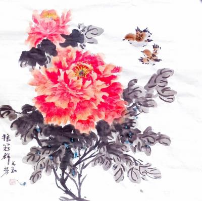 李萬勤日記-國畫花鳥畫牡丹作品5幅《唯有牡丹真國色》《國色天香》《吉祥如意》《爭艷》《艷冠群【圖5】